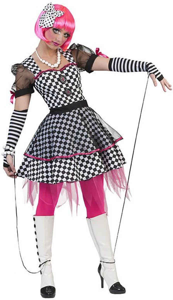 Living Dead Dolls Kostuum | Houterige Zwart Wit Marionet | Vrouw | Maat 40-42 | Halloween | Verkleedkleding